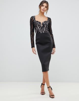 asos black lace midi dress