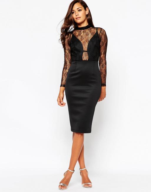 Lace plunge clearance midi dress