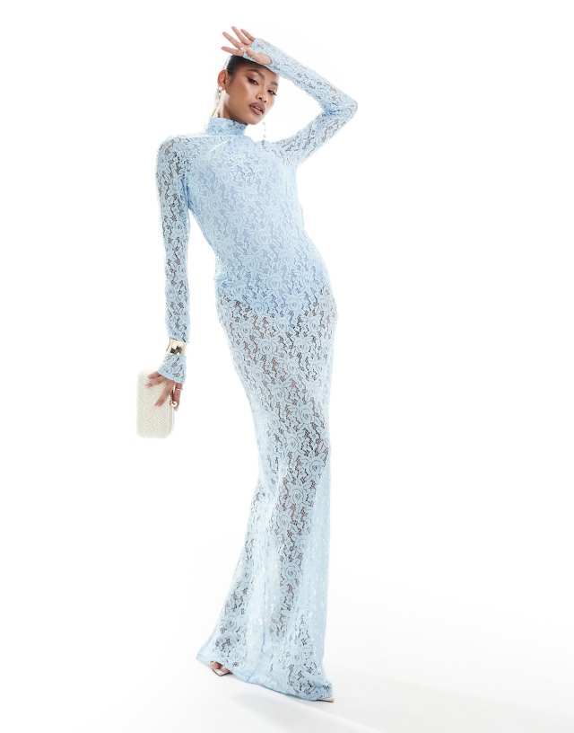 asos design lace overlay bodysuit maxi dress in black body pale blue Ideal for layering or ProductID: 119407 Black Gothic Prom Dress SIZE - True to U.S. Size (Regular Width):8