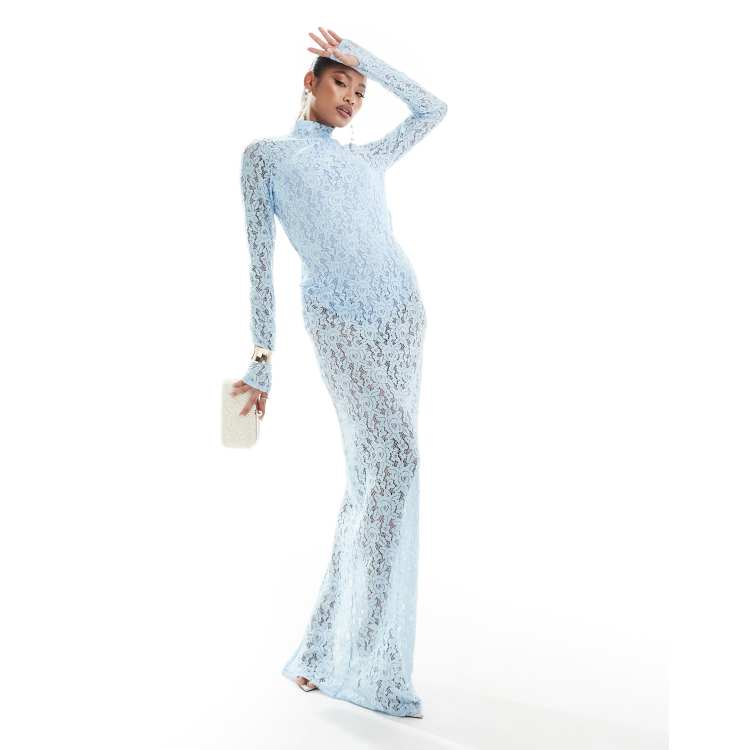 ASOS DESIGN lace overlay body maxi dress in pale blue | ASOS