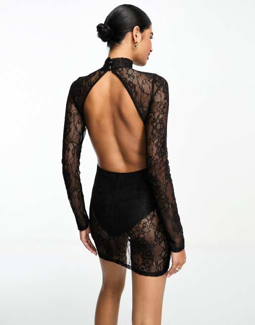 ASOS DESIGN lace overlay body mini dress in black | ASOS