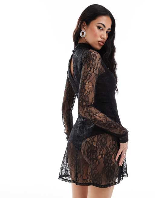 navy blue dress for baby girl Women's Lace Overlay Little Black Dress – Punk Design main image 1