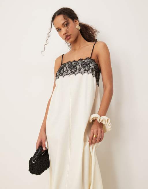 ASOS DESIGN lace overlay midi cami dress in ecru | ASOS