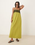 [ASOS DESIGN] ASOS DESIGN lace overlay midi cami dress in olive-Green 12 Olive