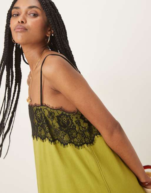 slim fit dress slacks Rent Asos Design One Shoulder Midi Dress In Patched Lace In Sage Green