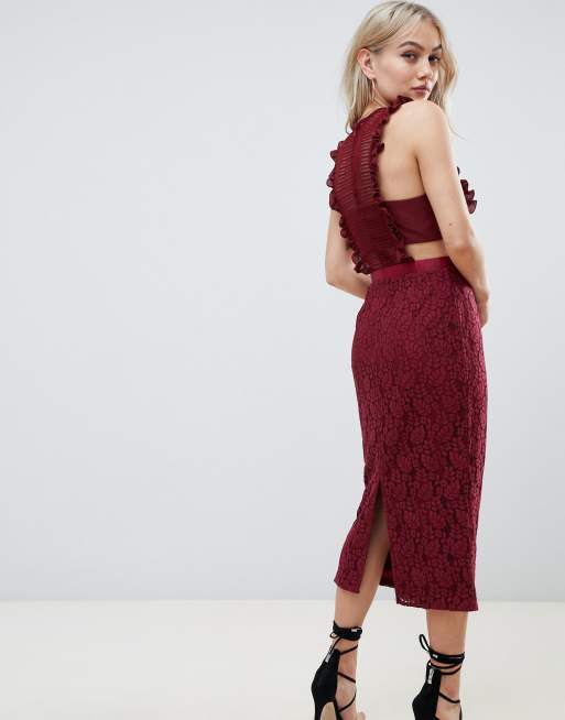 Asos design lace midi 2024 dress with pinny bodice