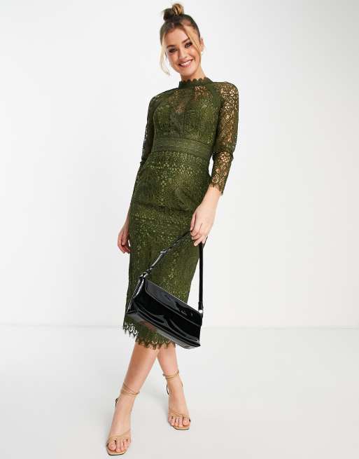 Asos green lace midi dress sale