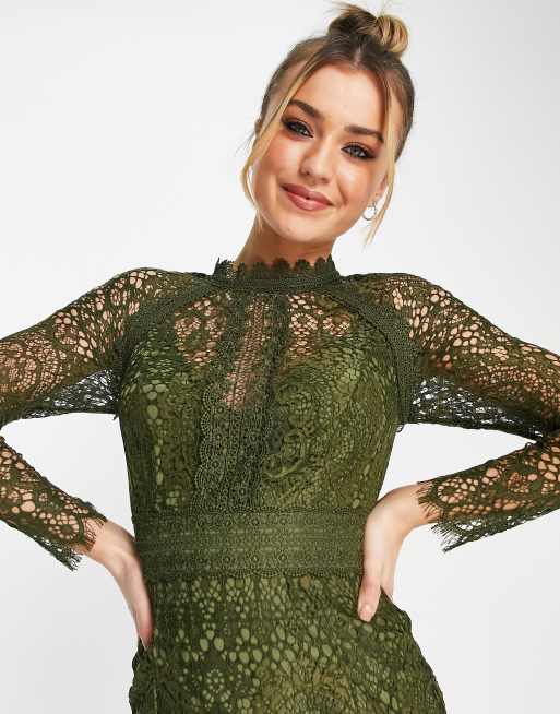 Asos green cheap lace midi dress