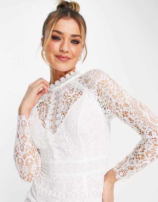 Asos design lace long sleeve midi pencil dress hotsell