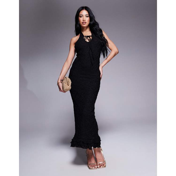 chinese dress ladies Marlee Blue Chiffon Plunge-Neck High-Low Maxi Dress – Club L London main image 1