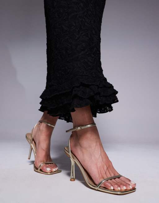 ASOS Design lace plunge maxi dress with frill hem in Black