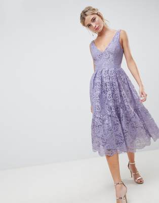 lace plunge midi dress