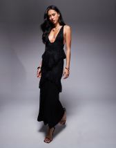 ASOS DESIGN Tall satin asymmetric strap midaxi dress with split in dark cherry