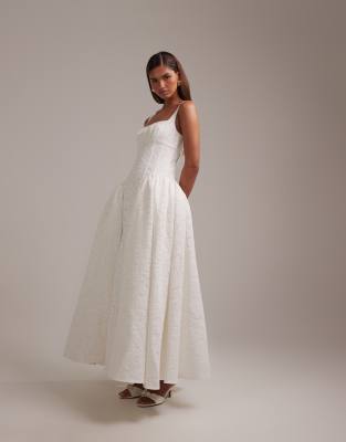 Asos Design Lace Prom Bridal Midi Dress In White
