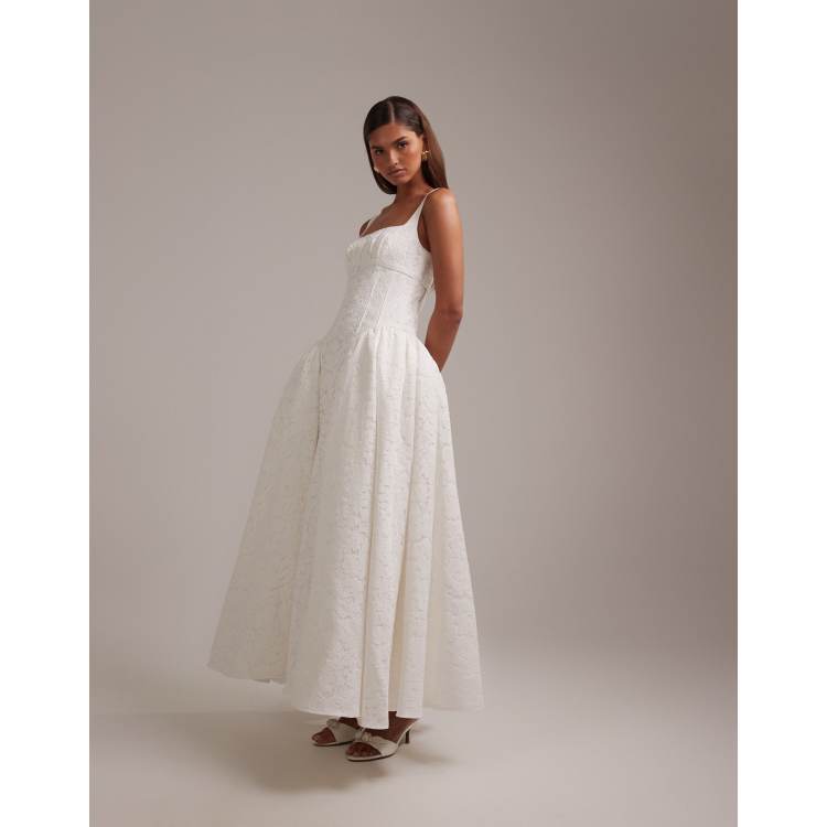 knee length dresses for ladies OTM Exclusive: Bridal Silk Faille Midi Dress in White Xs main image 0