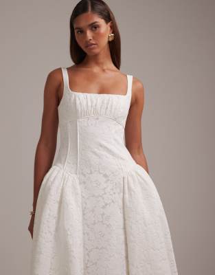 ASOS Design lace prom bridal midi dress in ivory-White