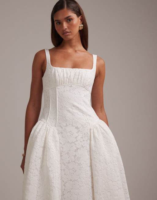 lace overlay dress midi Women's Feels Like Fate Ivory Lace Tie Strap Midi Dress | Size: L main image 0