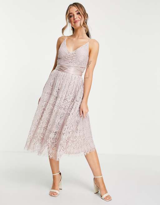 ASOS DESIGN Lace prom dress with wrap waist detail