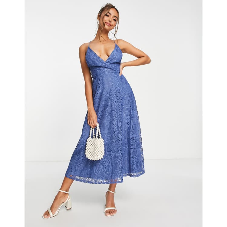 Asos navy cheap lace midi dress