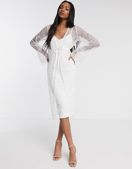 ASOS DESIGN lace robe midi dress in white