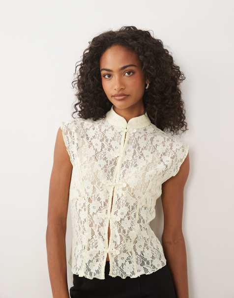 ASOS DESIGN lace rouleaux loop detail vest in yellow - view 1
