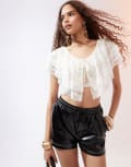 [ASOS DESIGN] ASOS DESIGN lace ruffle cape blouse top in ivory-White 12 Ivory