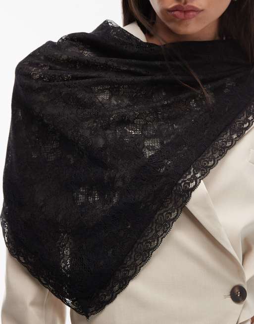 ASOS DESIGN lace scarf in black