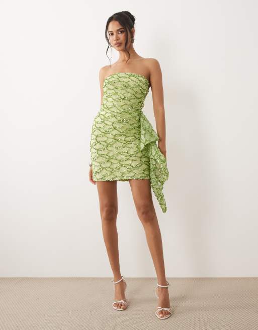 green bandeau mini dress Embellished Strapless Cowl-Neck Mini Dress in Emerald Green - 6