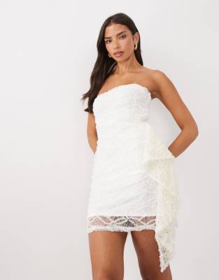 Asos Design Lace Sequin Bandeau Mini Dress With Scarf Detail In White