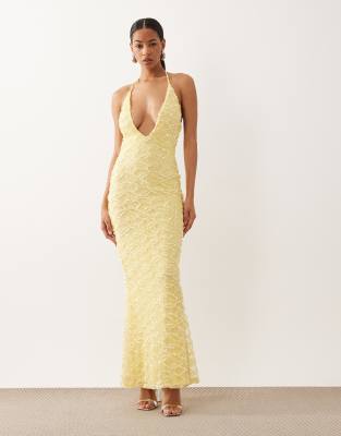 Asos Design Lace Sequin Halterneck Maxi Dress In Yellow