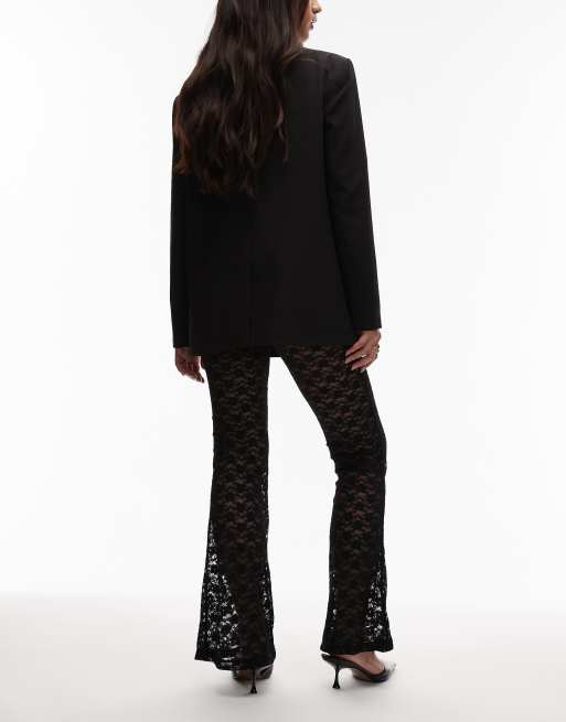 ASOS DESIGN lace sheer flare trouser in black, 3 of 5