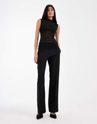 Asos Design Lace Sheer Longline Tank Top In Black