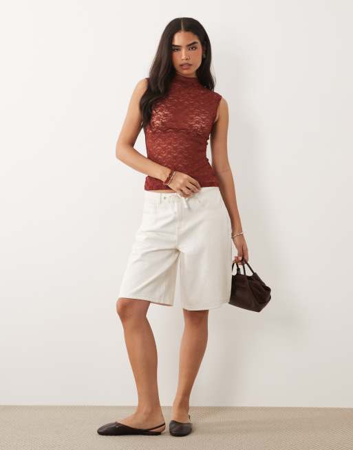 ASOS DESIGN lace sheer longline tank top in rust, 2 of 4