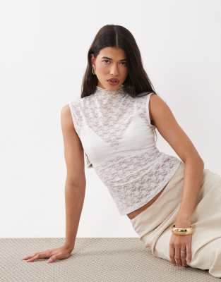 Asos Design Lace Sheer Longline Tank Top In White