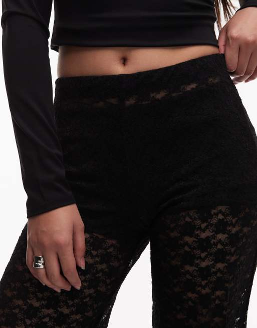 ASOS DESIGN lace sheer wide leg pants in black, 3 of 5