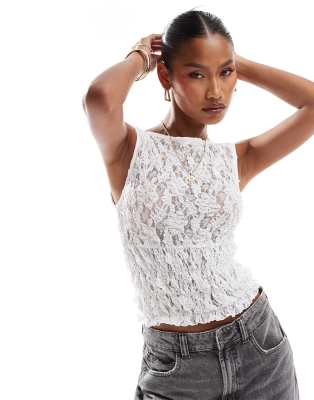 ASOS DESIGN ASOS DESIGN lace shirred tank top in white