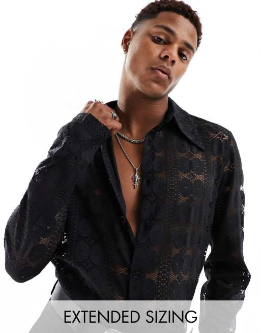 Mens black lace outlet shirt