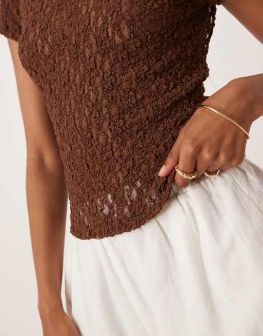 ASOS DESIGN lace short sleeve baby tee in brown, 2 of 4