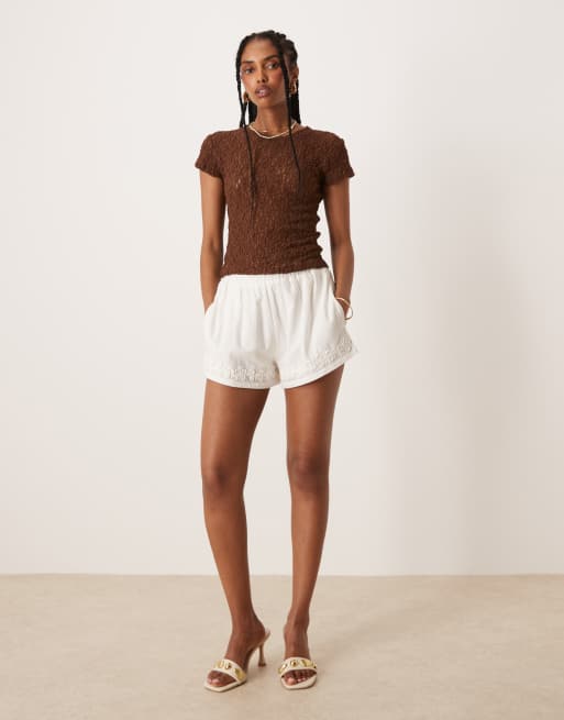 ASOS DESIGN lace short sleeve baby tee in brown, 3 of 4