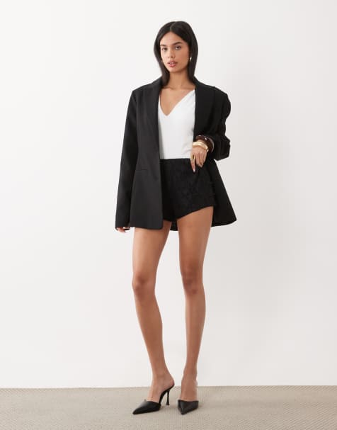 ASOS DESIGN lace shorts with mandarin trim in black - view 1