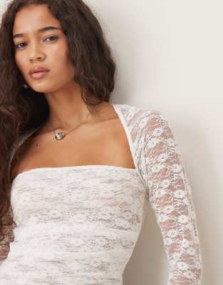 Asos Design Lace Shrug Ruched Top In White