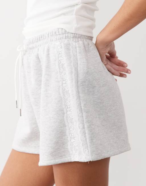 ASOS DESIGN lace side stripe draw string shorts in grey, 4 of 5