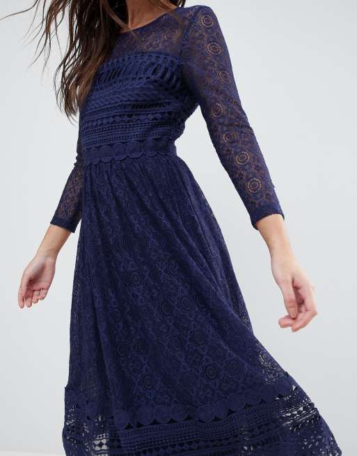 ASOS DESIGN lace skater midi dress with long sleeves