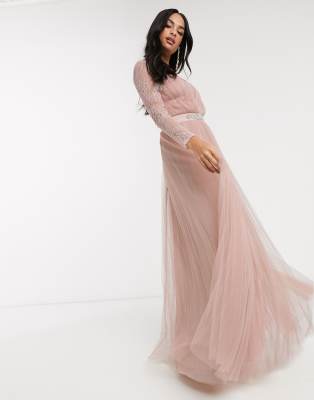 dusty pink maxi dress with sleeves