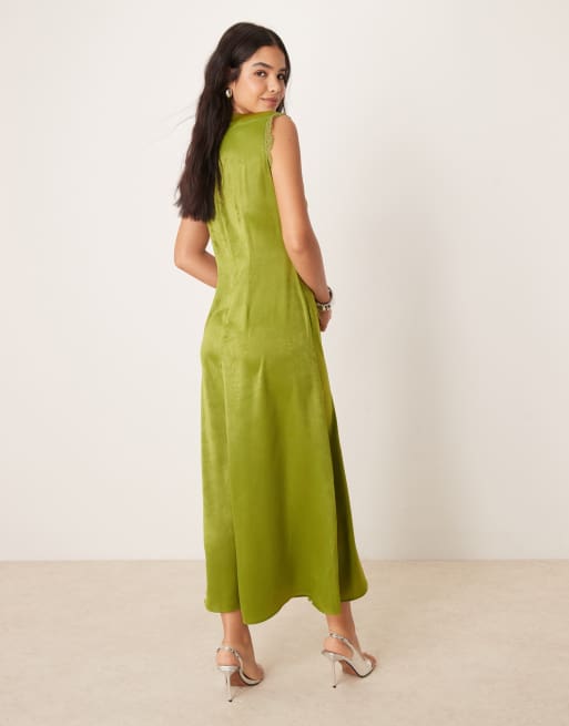 ASOS DESIGN lace sleeve split maxi dress in olive