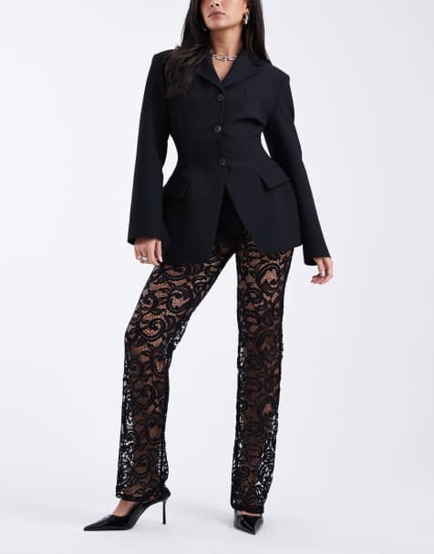 ASOS DESIGN sheer lace slim flare trousers in black