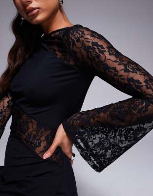 sachin and babi light blue dress Black Yumi Velvet Skater Dress With Lace Sleeves main image 0