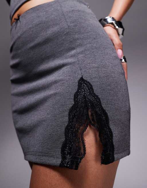 ASOS DESIGN lace split mini skirt in gray - part of a set, 2 of 5
