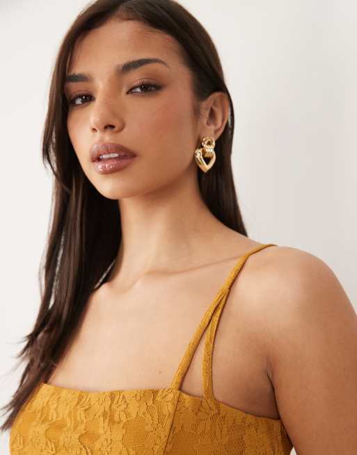 ASOS DESIGN lace square corset lace up top in chocolate - part of a set, 3 of 4