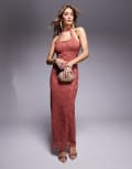 [ASOS DESIGN] ASOS DESIGN lace square neck halter maxi dress with front split in rose-Pink S Light Pink